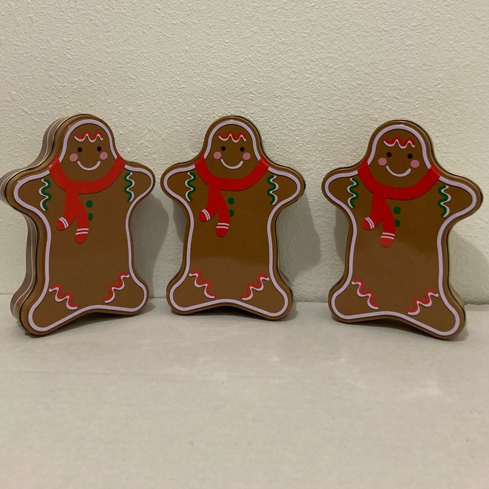 Christmas Holiday Tin Container Cookie Gingerbread Man Set Of 3